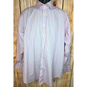 Johnston & Murphy Tailored Fit Pink & Blue Striped Button-Up Shirt XXL
